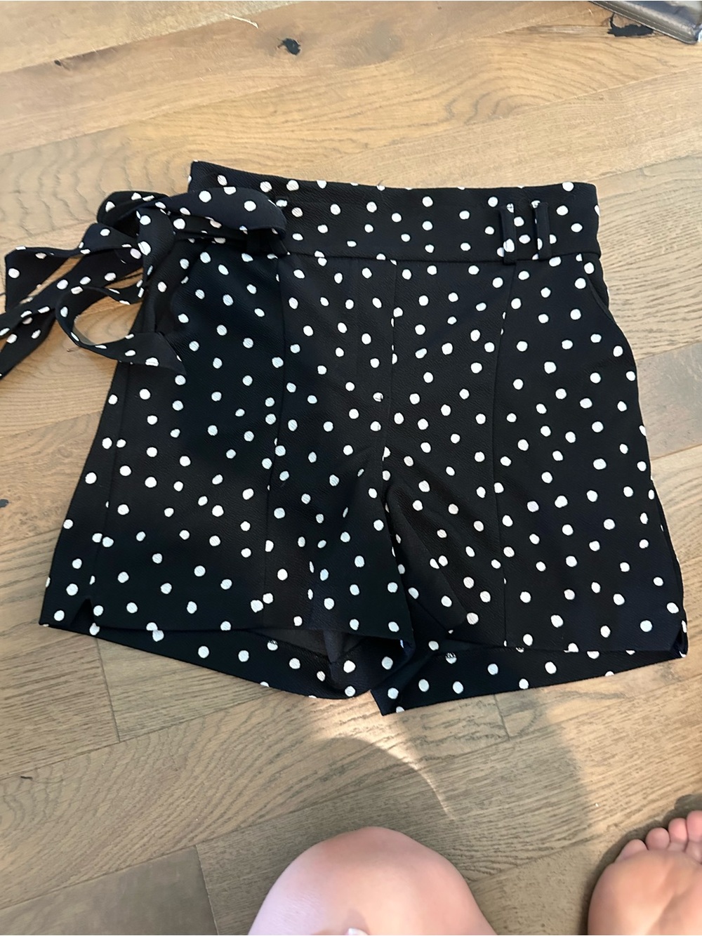 Maurices Black Polka Dot Tie-Waist High Waist Shorts